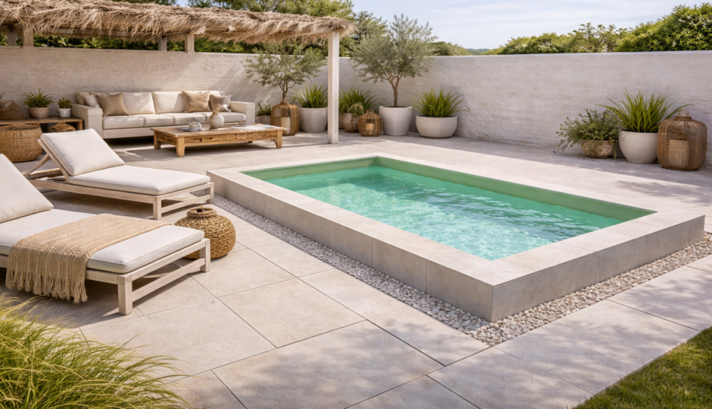 Piscina integrada en jardín