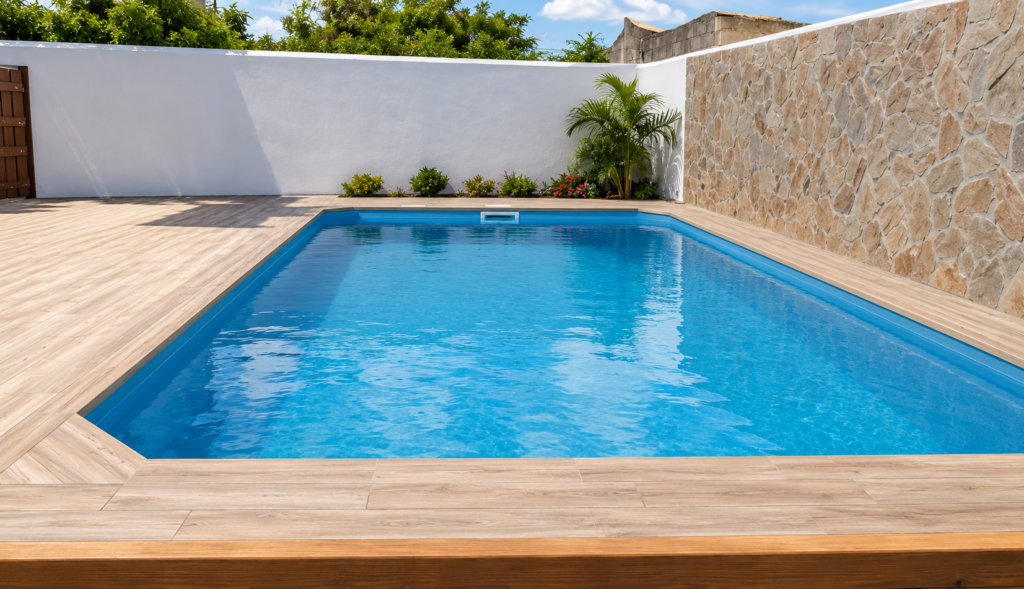 Piscina rectangular para disfrutar del verano en familia